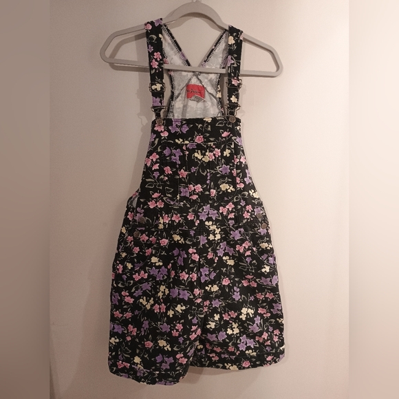 no problem Denim - no Problem Floral Short Overalls Black with Pink & Purple Flowers Women's Size M